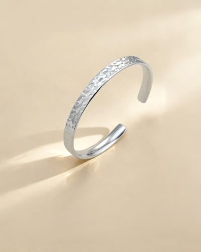 Hammered Texture Bracelet for Women - Maximum 8 inches Adjustable Cuff Bangle, Elegant Boho Chic Jewelry Silver & Gold - color: Silver-B