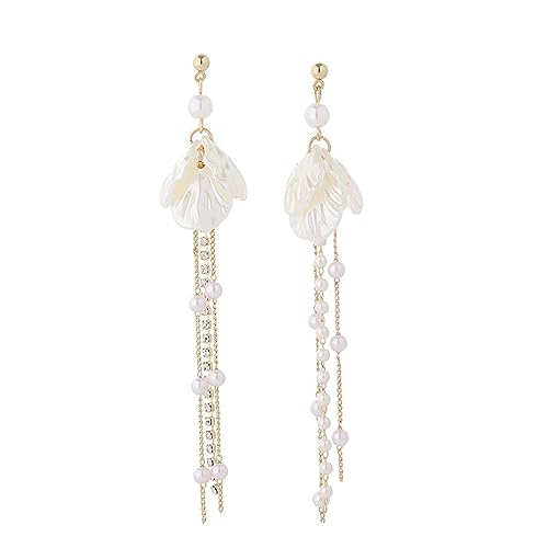 Seashell Pearl Stud Earrings for Women Ocean Sea Theme Sweet Double Layer Acrylic Shell Lightweight Dangle Drop Earrings for Summer Beach Holiday Halloween Party Jewelry Accessories - color: Long pearl shell earrings