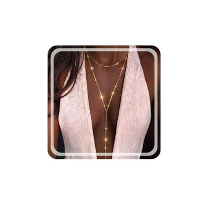 Gmai Long Necklaces for Women 14K Gold Plated Y-Shaped Drop Chain Layered Lariat Long Necklace Dainty Cross Pendant Necklace Trendy Everyday Wear Gift - color: Golden long necklace