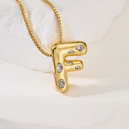 Cicy Bell Initial Necklace for Women 14k Gold Plated | Cubic Zirconia, Trendy, Personalized, Dainty Letter Pendant - color: F-Gold