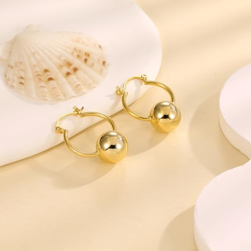 14k Gold Plated Ball Dangle Earrings for Women Sterling Silver Ball Drop Earrings Hypoallergenic Round Balls Hoop Earring Leverback Lightweight Earrings Fashion Jewelry - color: 05-gold