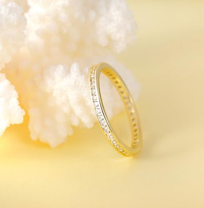TIGRADE 2.5mm Women Anniversary Ring Cubic Zirconia Wedding Band CZ Stackable Ring Eternity Band Size 3-11 - color: Gold