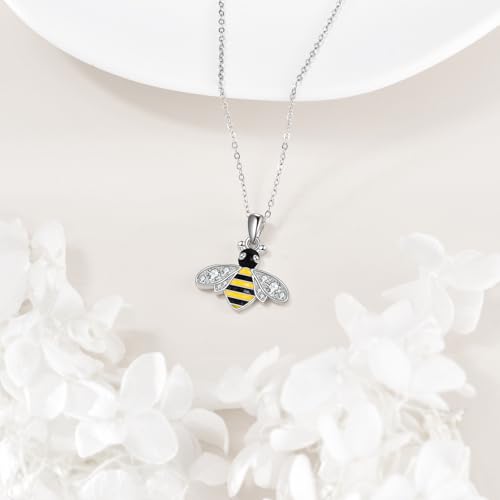 VONALA Gold Bee Pendant Necklace 925 Sterling Silver Bumblebee Jewelry Birthday Gifts for Women Daughter - style: Cute Bee
