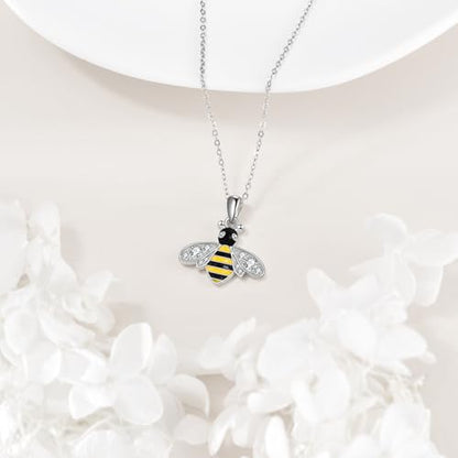 VONALA Gold Bee Pendant Necklace 925 Sterling Silver Bumblebee Jewelry Birthday Gifts for Women Daughter - style: Cute Bee