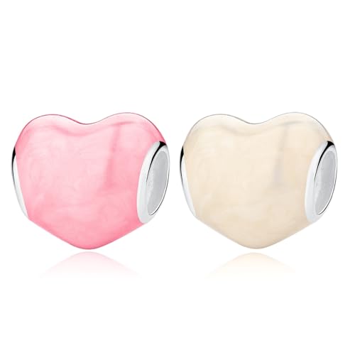 S925 Sterling Silver Enamel Colorful Heart Charm Fit Bracelets Necklaces | Black Pink Blue Green Red Enamel Heart Charms DIY Fashion Holiday Jewelry Gift Valentines Day & Anniversary for Women - color: Silver-ZH-XIN-1