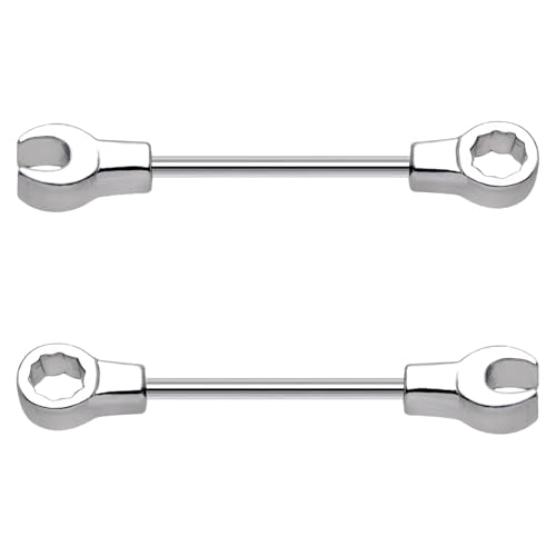 14G Wrench Barbell Nipple Ring 316L Anchor and Rudder Nipple Barbell Screw Nipple Rings Body Piercing Jewelry for Women Men - color: Silver-Wrench