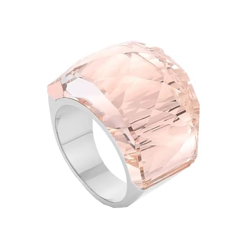 Oversize Crystal Glass Rhinestone Statement Ring Stainless Steel Pink Royal Purple Rainbow Cubic Zirconia Chunky Wedding Band for Women Cocktail Party Ring for Ladies Birthday - color: Silver Champagne Stone