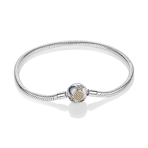 MULA 925 Sterling Silver Snake Chain Charm Bracelet Butterfly Sunflower Heart with 5A Cubic Zirconia Bracelets for Women - color: Moon and Star, size: 7.5in (fit wrist size 6.3in )