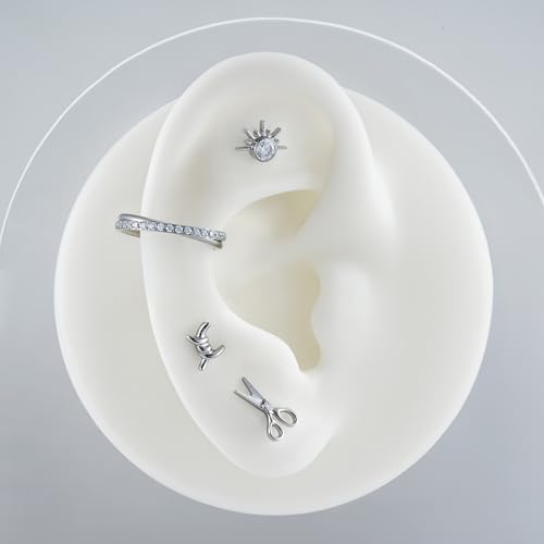 16G 6mm 8mm ASTM F136 Titanium Cartilage Piercing Jewelry Stud for Tragus Helix Conch Flat - color: Scissor - Tit