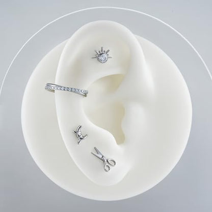 16G 6mm 8mm ASTM F136 Titanium Cartilage Piercing Jewelry Stud for Tragus Helix Conch Flat - color: Scissor - Tit