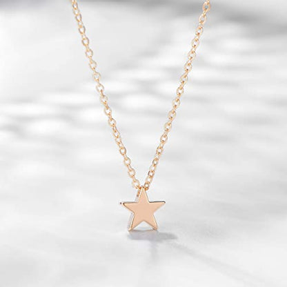 Valloey Rover Gold Necklaces for Women | Dainty 14K Gold/Sterling Silver Plated Cubic Zirconia Star Moon Pendant Necklaces Twist Rope Chain Simple Jewelry for Women - style: Gold-Star