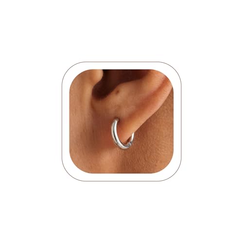 Small Hoop Earrings for Women 7-16mm Stainless Steel Huggie Earrings Lightweight - color: a. Silver A, size: Diameter 8mm