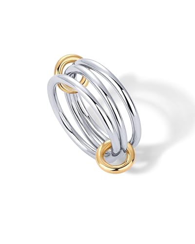 PAVOI 14K Gold Plated Interlocked Stackable Rings for Women - Statement Mixed Metals Multi Ring Stack - Cubic Zirconia Two-Toned Connected Bands Stacking Jewelry - style: Plain - White Gold