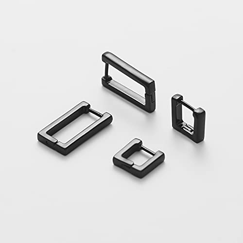 2 Pairs 14K Gold Plated Minimalist Hoop Earrings Small Dainty Geometric Square and Rectangle Huggies Hoops for Girls Women Gift, gold, silver and black - color: Black