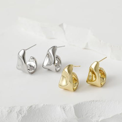 SHERLOVE Chunky Knot Gold Earrings Women Statement Drop Dangle Earrings | 14K Gold Plated Hypoallergenic Lightweight,Trendy Dainty Elegant Cute,Women Gold Jewelry Fashion Accessories Gifts - color: Stud Silver A