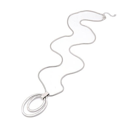 NVENF Long Sweater Chain Double Circle Pendant Necklace Bold Snake Chain Women Statement Necklace - color: A Silver-tone