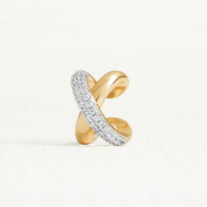 Sparkle Ear Cuff for Women, Non Piercing Single | 14K Gold Plated Brass, Clear Cubic Zirconia Accents, Fixed 3.8-3.9 mm Opening, Single Non-Piercing Cuff For Ear Stacks - style: Cross Sparkle