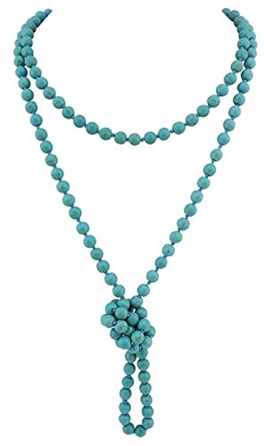 Firstmeet Fashion Beads Rope Knot Long Beaded Necklace Versatile 60" Strand Costume Jewelry for Women - color: Tur