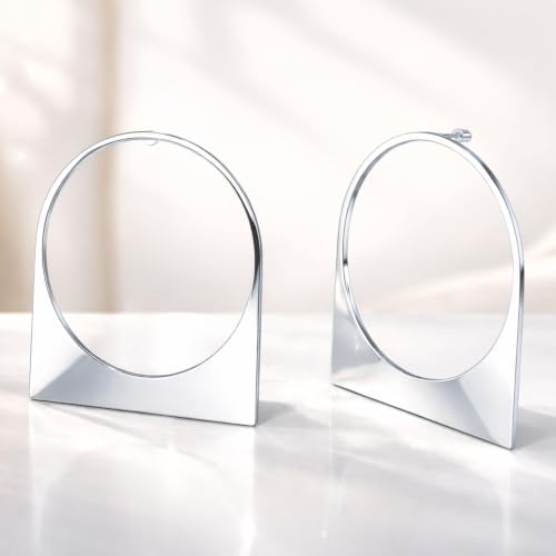 Large Chunky Gold Hoop Earrings for Women – Expensive Hollow Geometric Stainless Steel Statement Dangle Earrings with Textured Big Circle Design, Modern Metallic Fashion Jewelry Gift - color: Silver