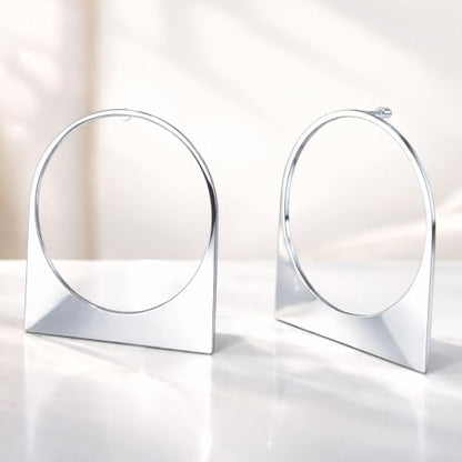 Large Chunky Gold Hoop Earrings for Women – Expensive Hollow Geometric Stainless Steel Statement Dangle Earrings with Textured Big Circle Design, Modern Metallic Fashion Jewelry Gift - color: Silver