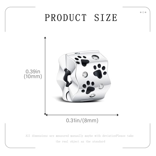 KEQ Clip Spacer Charm for Bracelet 925 Silver Pave Cubic Zirconia Clip Lock Stopper Bead Spacer For Women Bracelets Stopper Birthday Gifts European Openable Beads 2pcs - color: Dog Paw Print
