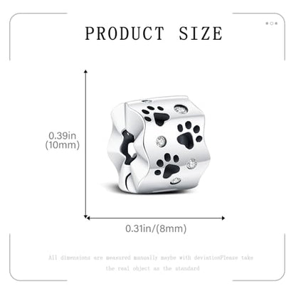 KEQ Clip Spacer Charm for Bracelet 925 Silver Pave Cubic Zirconia Clip Lock Stopper Bead Spacer For Women Bracelets Stopper Birthday Gifts European Openable Beads 2pcs - color: Dog Paw Print
