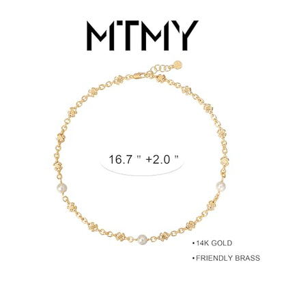MTMY Beaded Necklaces for Women 14K Gold Plated Dainty Colorful Green/Rose Beaded Pearl Choker Necklace Delicate Boho Choker Necklace Jewelry Gift - style: Cross pearl