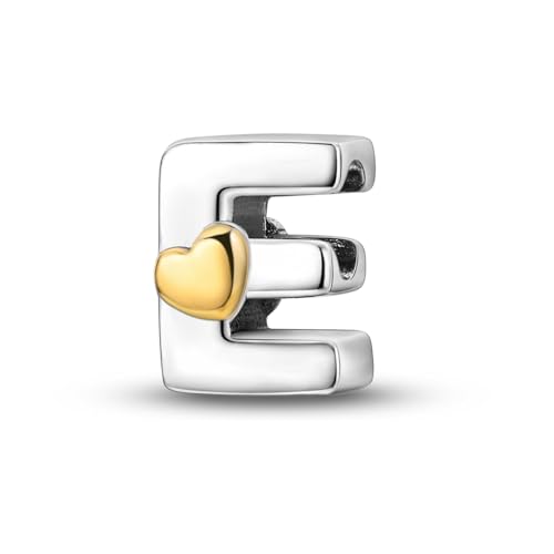 925 Sterling Silver Letter Charms A-Z for Bracelet Necklace Alphabet Bead | Heart letter A B C D G J charm initial gold Pendant beads Jewelry Gift for Women - color: Letter E