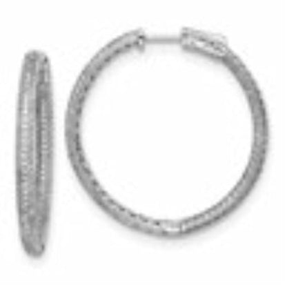 Diamond2Deal Sterling Silver 1.1mm Cubic Zirconia In and Out Round Hinged Hoop Earrings Len-1.49 In, Wid-1.44 In