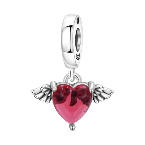 925 Sterling Silver Charms fits Bracelets and Necklace Pendant Bead Charms Jewelry Gift for Women Family Friends - style: Red Love Heart Charm