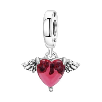 925 Sterling Silver Charms fits Bracelets and Necklace Pendant Bead Charms Jewelry Gift for Women Family Friends - style: Red Love Heart Charm