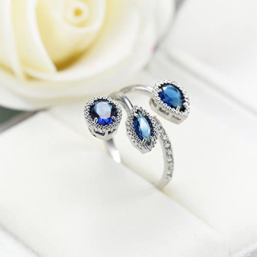 Kokoma Shiny Diamond Teardrop Open Statement Ring for Women Girls Rhinestone CZ Crystal Leaf Climber Wrap Finger Band Engagement Promise Rings Bands Fashion Jewelry Gifts for Mother's Day - color: Blue