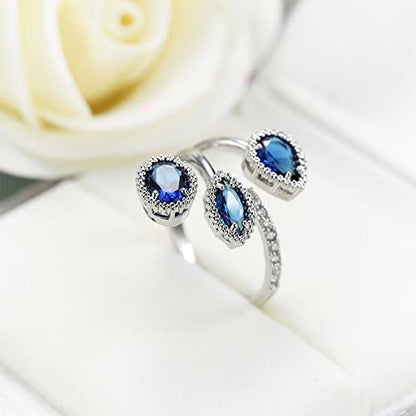 Kokoma Shiny Diamond Teardrop Open Statement Ring for Women Girls Rhinestone CZ Crystal Leaf Climber Wrap Finger Band Engagement Promise Rings Bands Fashion Jewelry Gifts for Mother's Day - color: Blue