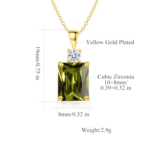 CiNily Rectangular Crystal Necklace for Women Trendy, Pendant Necklace with Chain 14K White Gold | Gold Plated Multicolor Birthstone Pendant Necklaces Boho Jewelry for Christmas Birthday Wedding - color: Gold-Olive Green cz