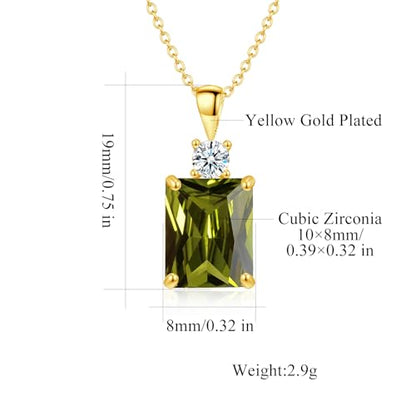 CiNily Rectangular Crystal Necklace for Women Trendy, Pendant Necklace with Chain 14K White Gold | Gold Plated Multicolor Birthstone Pendant Necklaces Boho Jewelry for Christmas Birthday Wedding - color: Gold-Olive Green cz