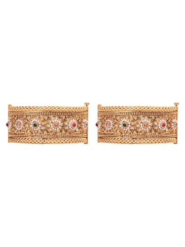 Efulgenz Indian Bridal Wedding Bollywood Big Broad Bracelet Bangle Set - color: Gold, size: 2-6