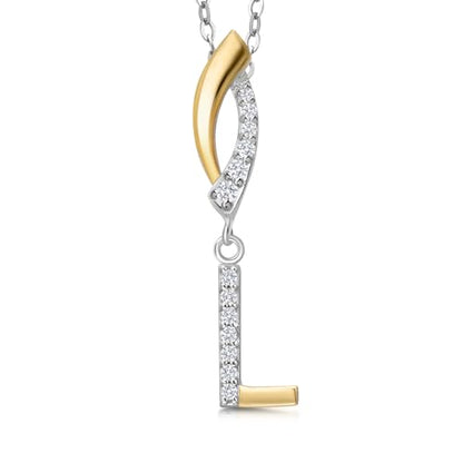 Gem Stone King Initial Pendant Necklace Letter A to Z Alphabet | 10K Yellow Gold and 925 Sterling Silver | White Lab Grown Diamond | Gift Women Mother's Day Wife Mom Girlfriend Anniversary Birthday | - style: Initial L