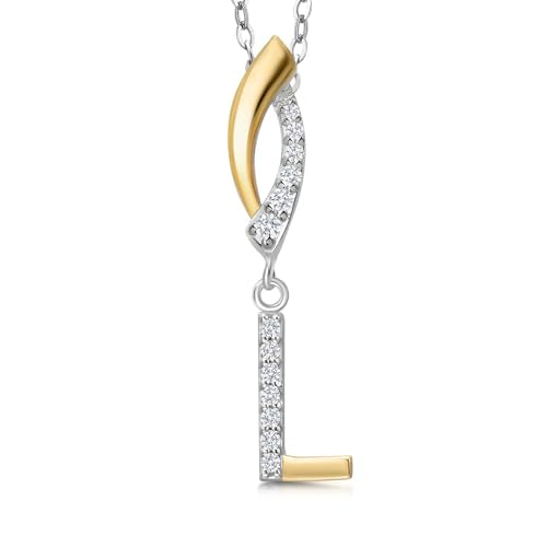 Gem Stone King Initial Pendant Necklace Letter A to Z Alphabet | 10K Yellow Gold and 925 Sterling Silver | White Lab Grown Diamond | Gift Women Mother's Day Wife Mom Girlfriend Anniversary Birthday | - style: Initial L