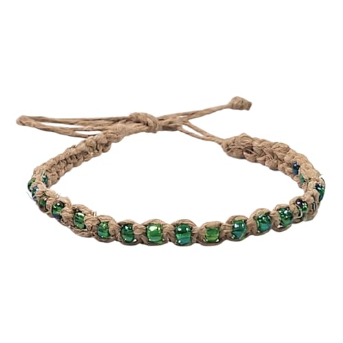 BlueRica Hemp Anklet with Glass Beads - style: Green