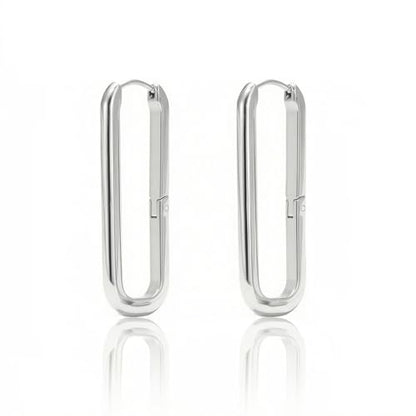 Medium Rectangle Silver Hoop Earrings in Stainless Steel for Women | Hypoallergenic Surgical Steel for Sensitive Ears Unique Lightweight Geometric Paperclip Earrings for Ladies Everyday Wear