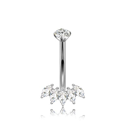 XUU Titanium Belly Button Rings 14G, Implant-Grade Navel Piercing, Luxury CZ Shape with Flower Butterfly, Hypoallergenic Curved Barbell Jewelry for Women, Gold or Silver - style: Crown-Silver