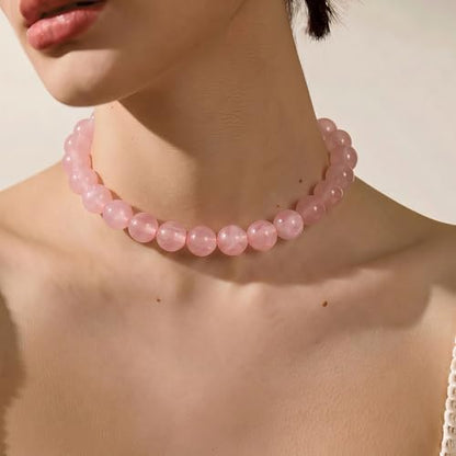 Multicolor Chunky Beaded Necklace, Statement Colorful Round Ball Beads Choker Necklace with Gold-Tone Adjustable Chain, Fashion Bold Neck Jewelry for Women - color: 20MM-Pink