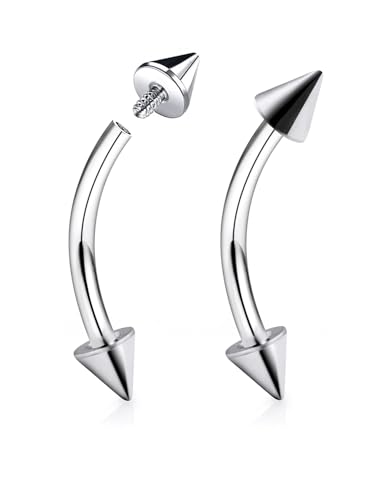 16g/18g/20g Titanium Internally Threaded Eyebrow Piercing Jewelry Vertical Labret Lip Jewelry Curved Barbell Tiny Eyebrow Ring Rook Earring Small Belly Button Ring for Women Men - color: spike,18g,bar:10mm