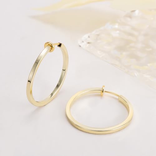 Clip On Hoop Earrings For Women No Piercing Earrrings Spring Hoops for Non-Pierced Ears - color: 3cm/1.18"-gold