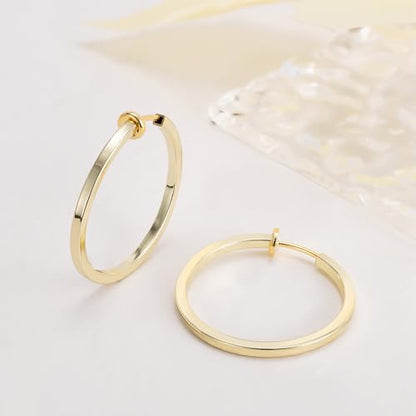 Clip On Hoop Earrings For Women No Piercing Earrrings Spring Hoops for Non-Pierced Ears - color: 3cm/1.18"-gold