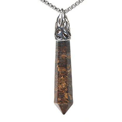 Justinstones Hexagonal Pointed Reiki Chakra Pendant Stainless Steel Chain Necklace 20 Inch Iron Gift Box - color: Bronzite