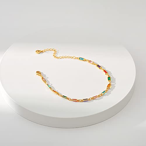 Dainty Gold Bracelets for Women, 18 Gold Plated Adjustable Evil Eye/Butterfly/Beaded/Pearl/Heart/Turquoise Handmade Bracelet for Women - style: Square Crystal