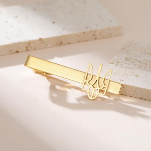 Dreamtimes Ukrainian Symbol Tie Clip Ukrainian Tie Clasp for Men Ukraine Trident Inspired Jewelry Ukraine Remembrance Tie Clip Patriotic Gift - color: Gold
