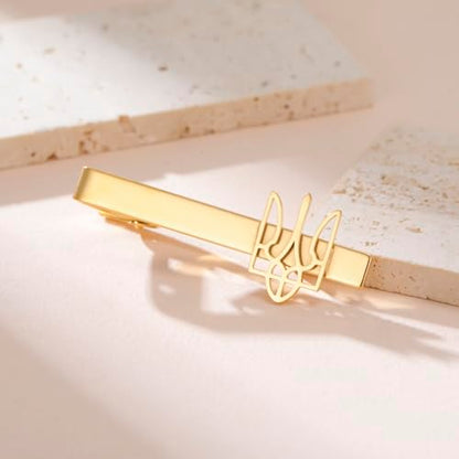 Dreamtimes Ukrainian Symbol Tie Clip Ukrainian Tie Clasp for Men Ukraine Trident Inspired Jewelry Ukraine Remembrance Tie Clip Patriotic Gift - color: Gold