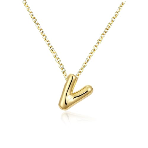 Gold Initial Necklace for Teen Girls Women Letter necklaces Jewelry Gifts | Gifts for Girls Women, Teen Girl Gifts Trendy Stuff, Bubble Letter Pendant Necklace - style: V